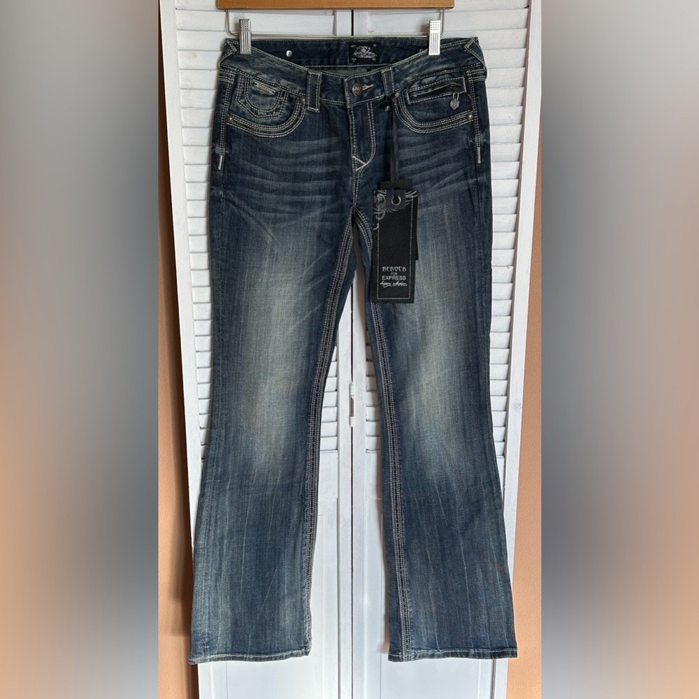 ReRock For Express Boot bootcut blue jeans NWT Womens size 6R 6 Regular stretch
